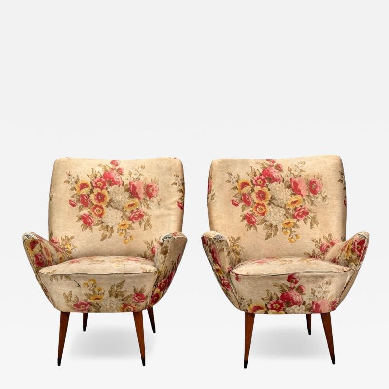 ISA Bergamo, Fabric, Wood, Brass, Organic Lounge Chairs, Italy, 1950s - 2