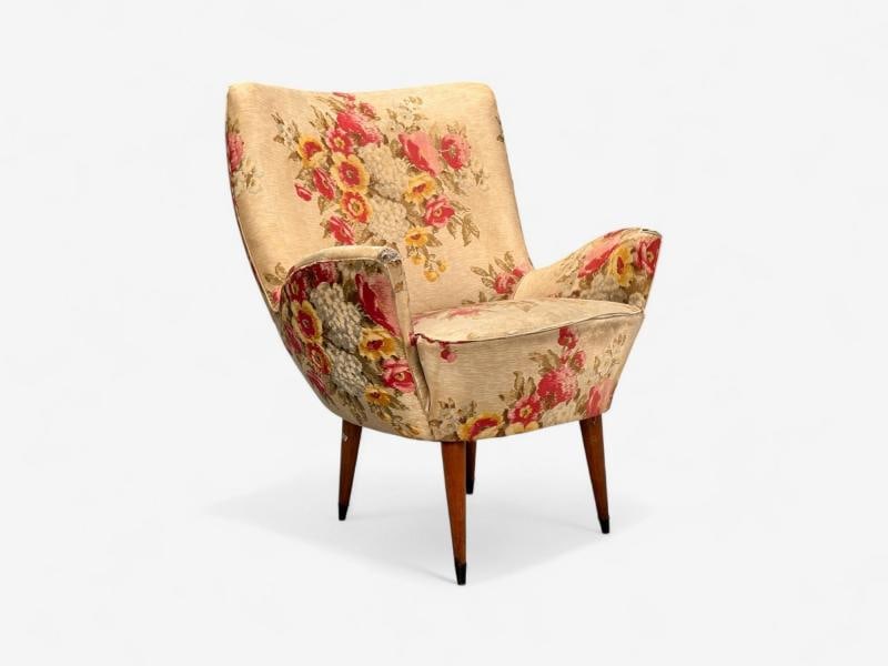 ISA Bergamo, Fabric, Wood, Brass, Organic Lounge Chairs, Italy, 1950s - 7