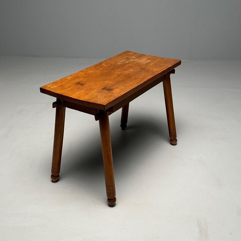 Rustic French Mid-Century Modern Provincial Oak Console Table, Farmhouse - 6