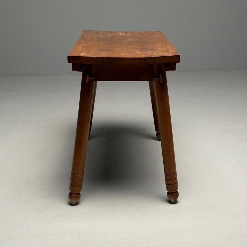 Rustic French Mid-Century Modern Provincial Oak Console Table, Farmhouse - 8