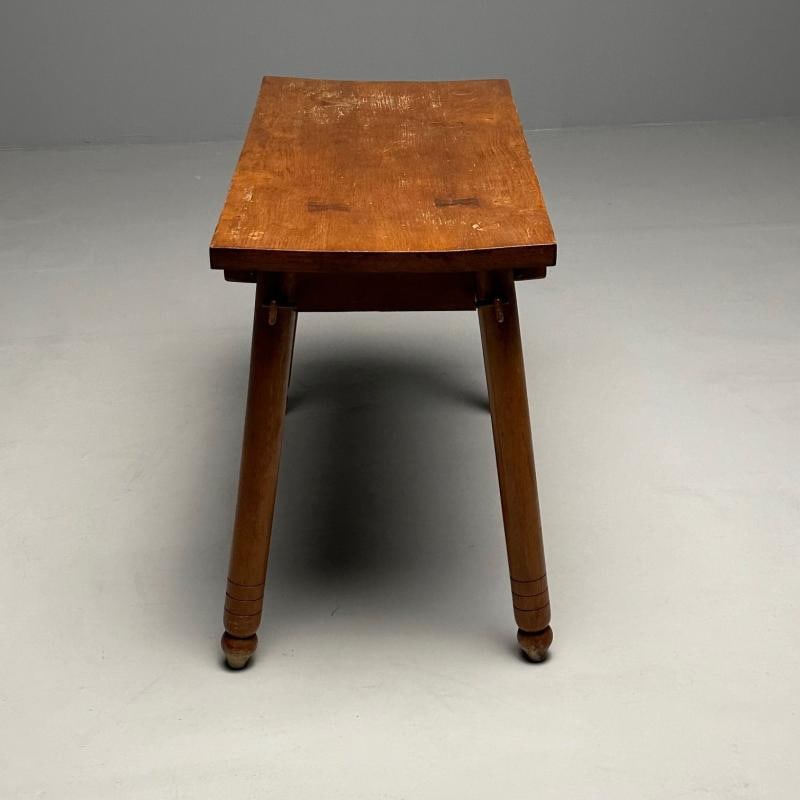 Rustic French Mid-Century Modern Provincial Oak Console Table, Farmhouse - 9