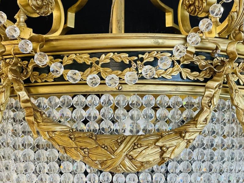 A Pair of Gilt Bronze Louis XVI Style Ballroom Chandeliers, Crystal, Rewired - 6