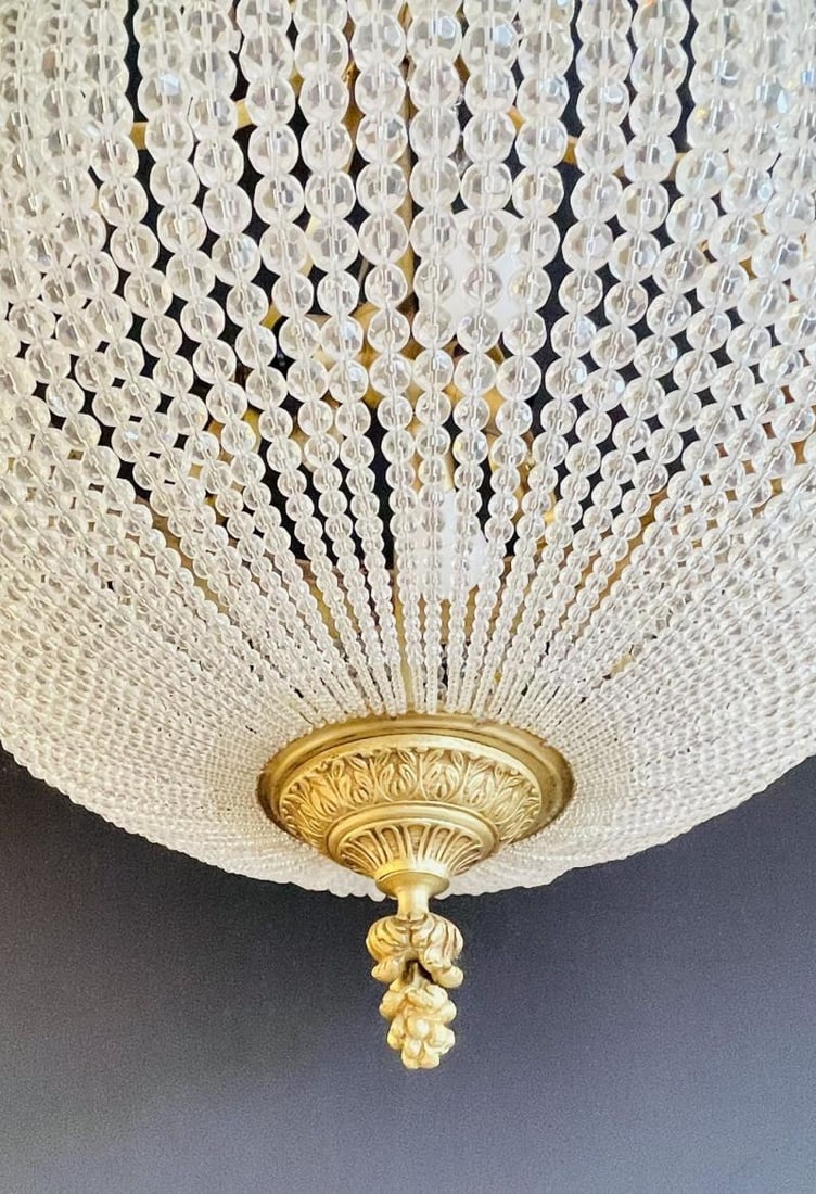 A Pair of Gilt Bronze Louis XVI Style Ballroom Chandeliers, Crystal, Rewired - 7