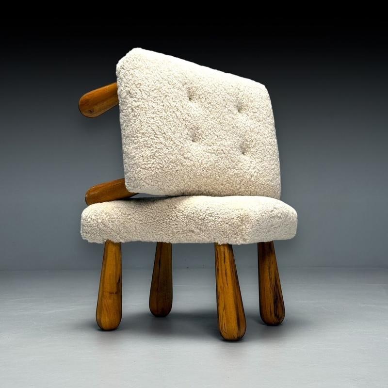 Contemporary, Danish Mid-Century Modern Style, Small Benches, Shearling, Maple - 2