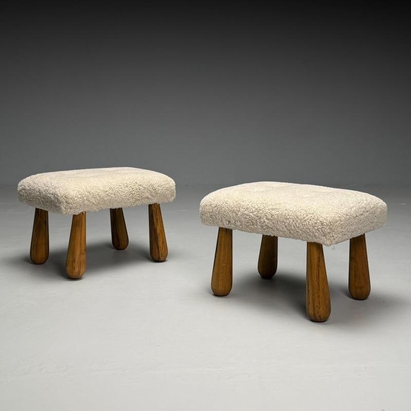 Contemporary, Danish Mid-Century Modern Style, Small Benches, Shearling, Maple - 3