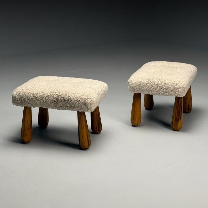 Contemporary, Danish Mid-Century Modern Style, Small Benches, Shearling, Maple - 4
