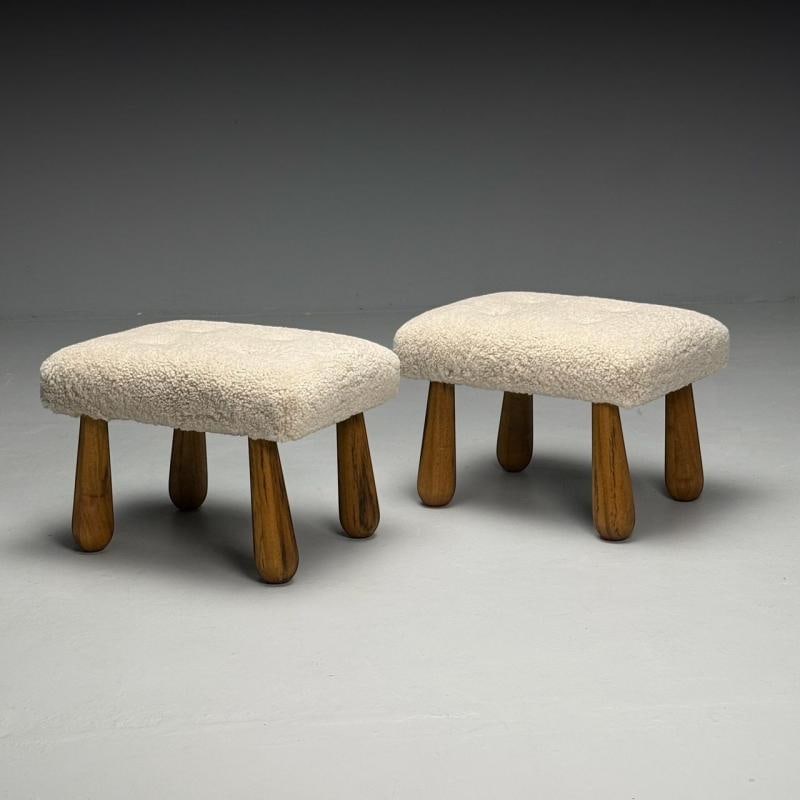 Contemporary, Danish Mid-Century Modern Style, Small Benches, Shearling, Maple - 5