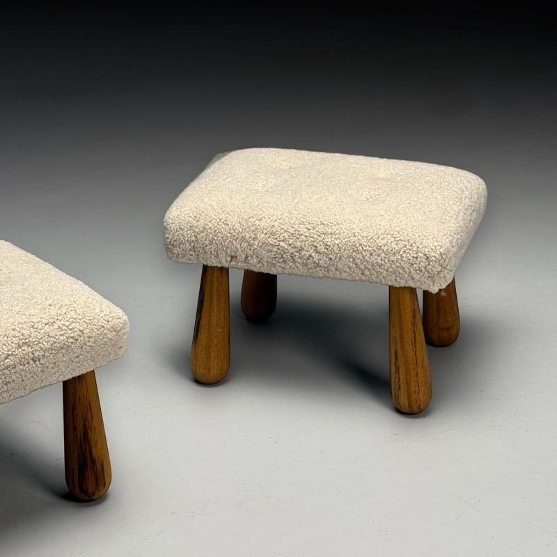 Contemporary, Danish Mid-Century Modern Style, Small Benches, Shearling, Maple - 6