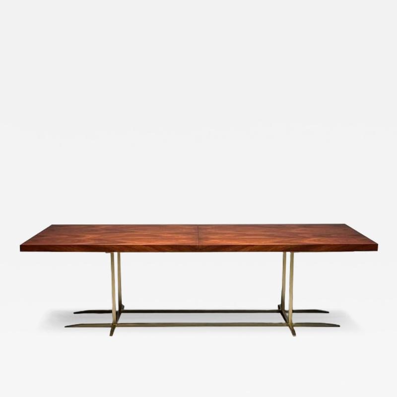 Contemporary, Modern Rectangular Dining Table, Burlwood Veneer, Gilt Metal - 2