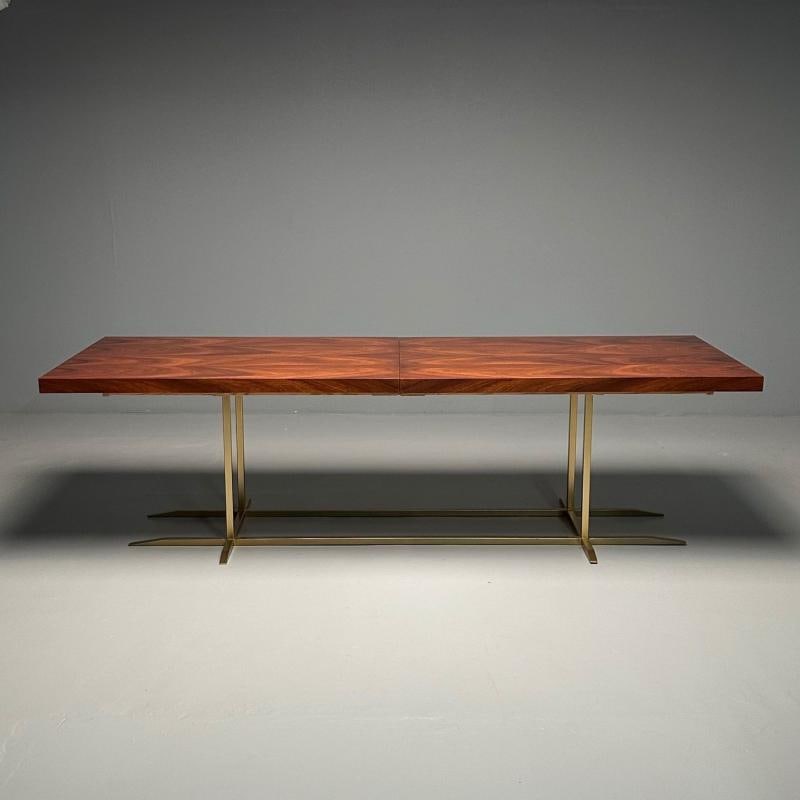 Contemporary, Modern Rectangular Dining Table, Burlwood Veneer, Gilt Metal - 3