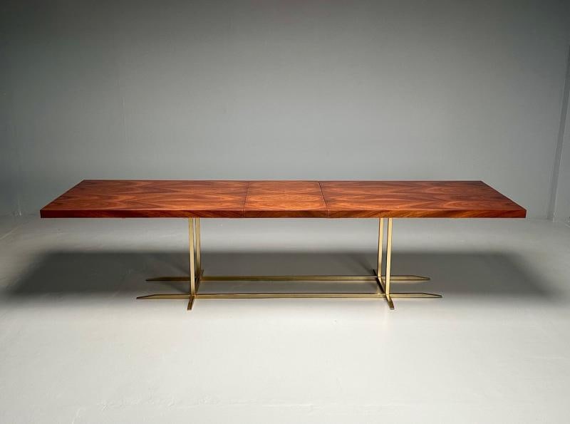 Contemporary, Modern Rectangular Dining Table, Burlwood Veneer, Gilt Metal - 5