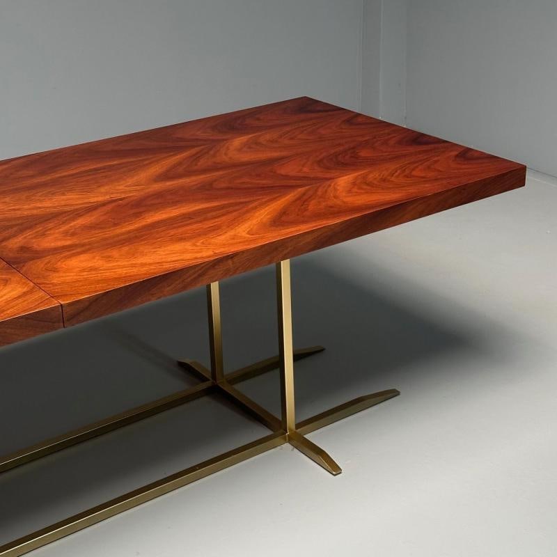 Contemporary, Modern Rectangular Dining Table, Burlwood Veneer, Gilt Metal - 6