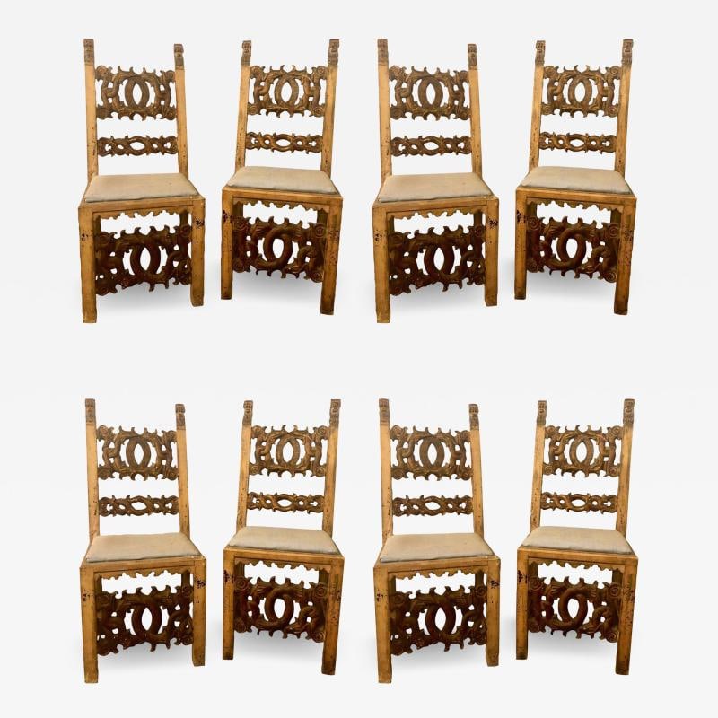 Set of 8 19th Century Italian Renaissance Revival Carved Dining Chairs: Title: Set of 8 19th Century Italian Renaissance Revival Carved Dining Chairs Title: Set of 8 19th Century Italian Renaissance Revival Carved Dining Chairs Description 1: A set of eight finely carved 