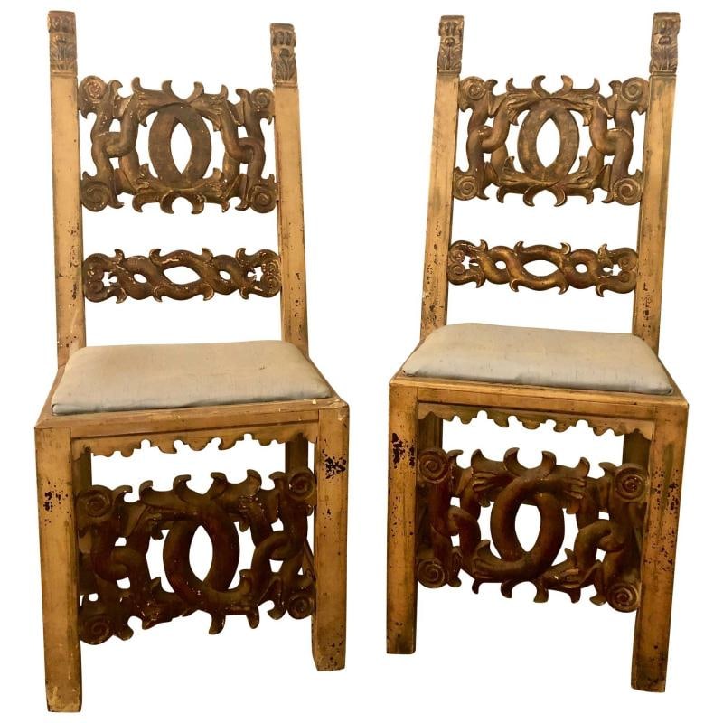 Set of 8 19th Century Italian Renaissance Revival Carved Dining Chairs - 2