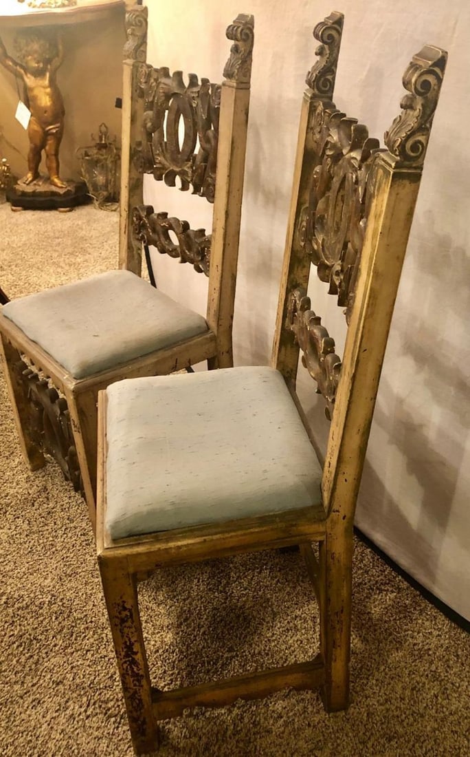 Set of 8 19th Century Italian Renaissance Revival Carved Dining Chairs - 8