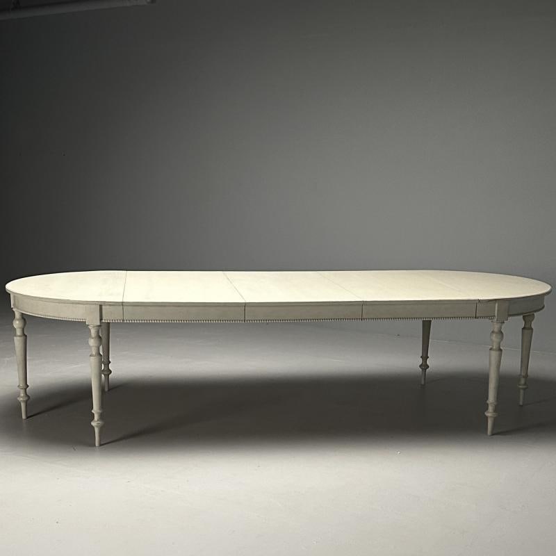 Gustavian, Swedish Dining Table, Gray Paint Distressed, Sweden, 1970s - 3
