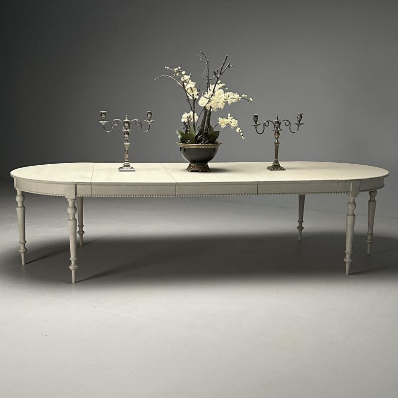 Gustavian, Swedish Dining Table, Gray Paint Distressed, Sweden, 1970s - 4