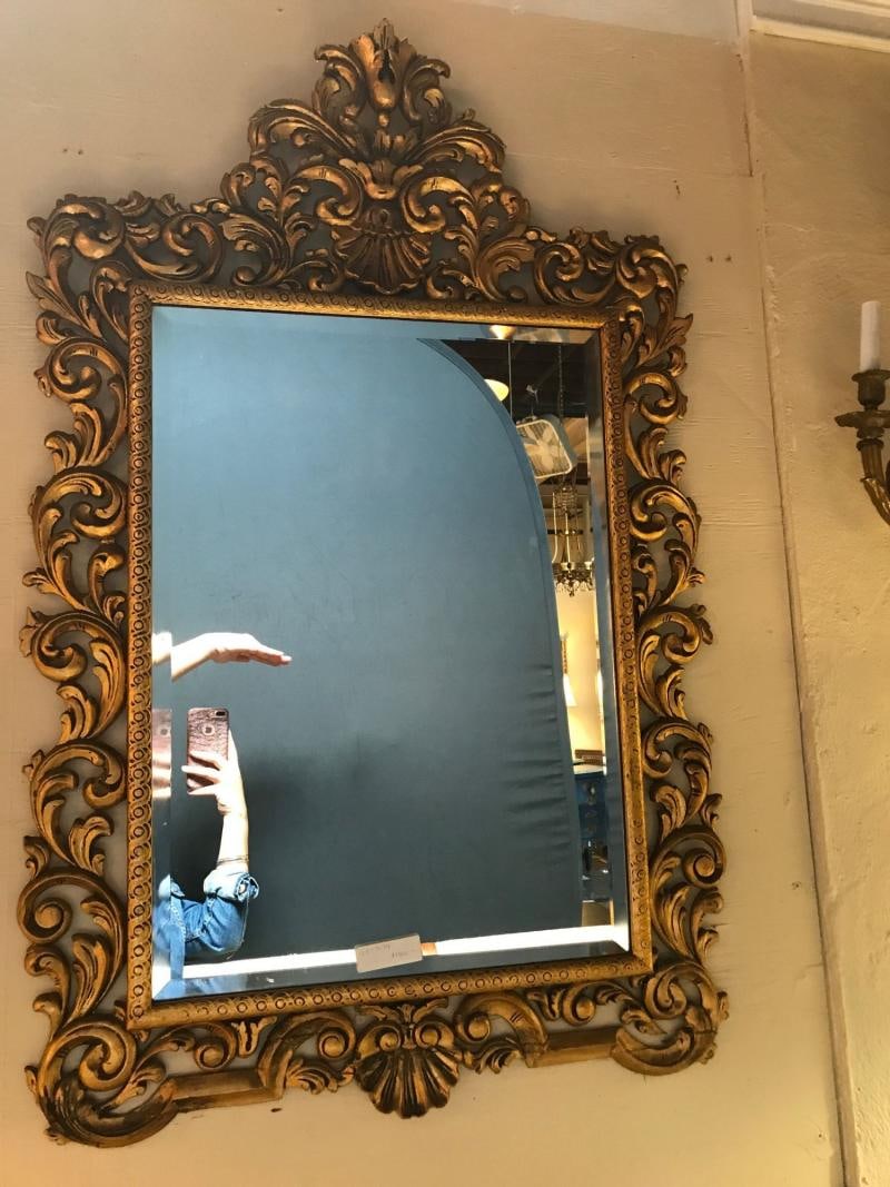 19th Century Carved Giltwood Beveled Wall Mirror Finely Carved Rococo Style - 12