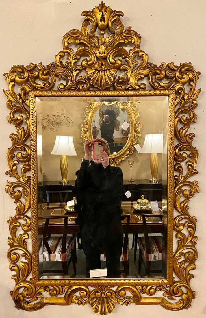 19th Century Carved Giltwood Beveled Wall Mirror Finely Carved Rococo Style - 2