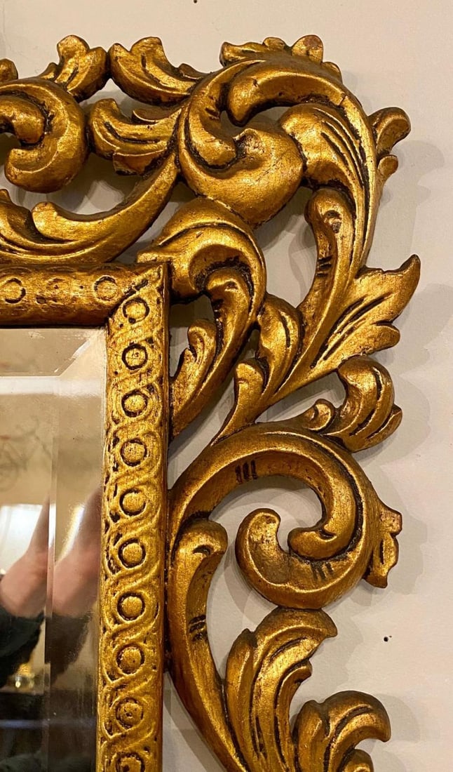 19th Century Carved Giltwood Beveled Wall Mirror Finely Carved Rococo Style - 7