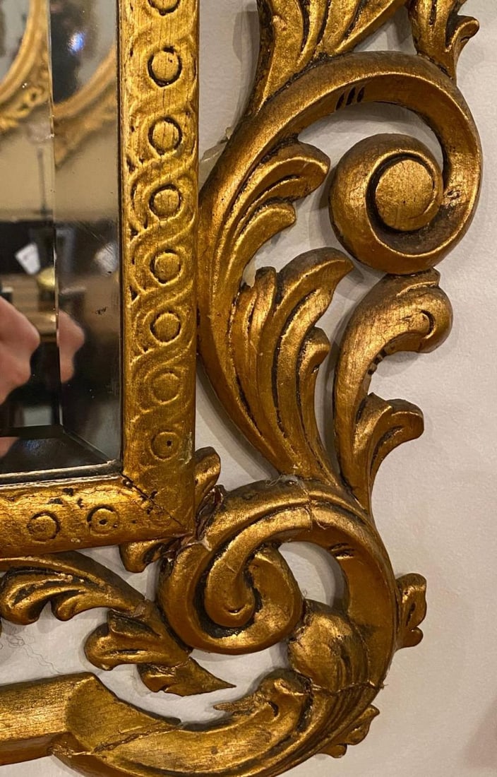 19th Century Carved Giltwood Beveled Wall Mirror Finely Carved Rococo Style - 9