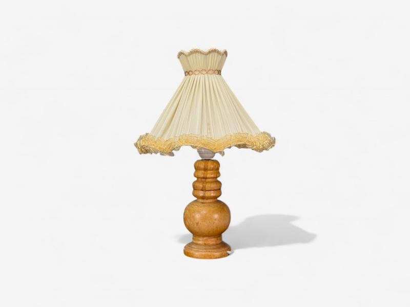 Swedish Modern, Turned Birch, Silk, Table Lamp, Sweden, 1960s - 2