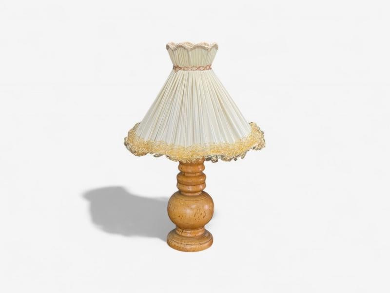 Swedish Modern, Turned Birch, Silk, Table Lamp, Sweden, 1960s - 3
