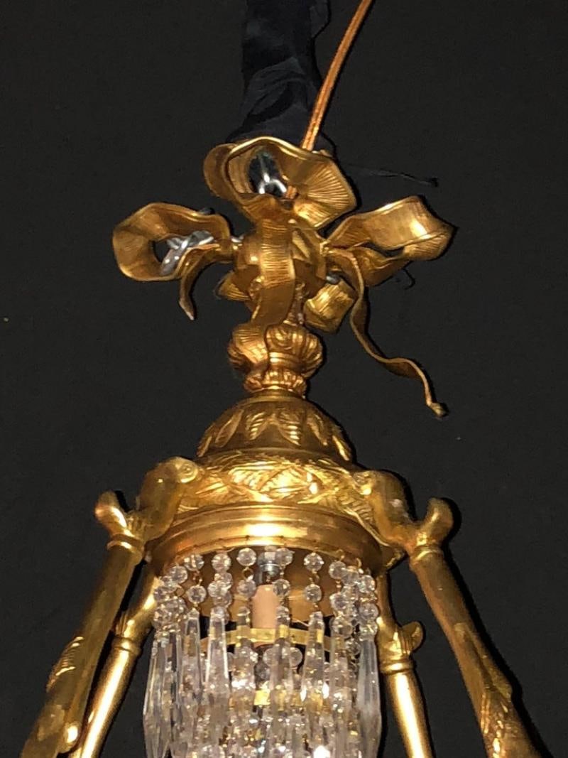 Doré Bronze Louis XVI Style Crystal Ribbon Tassel Drapery Chandelier - 10