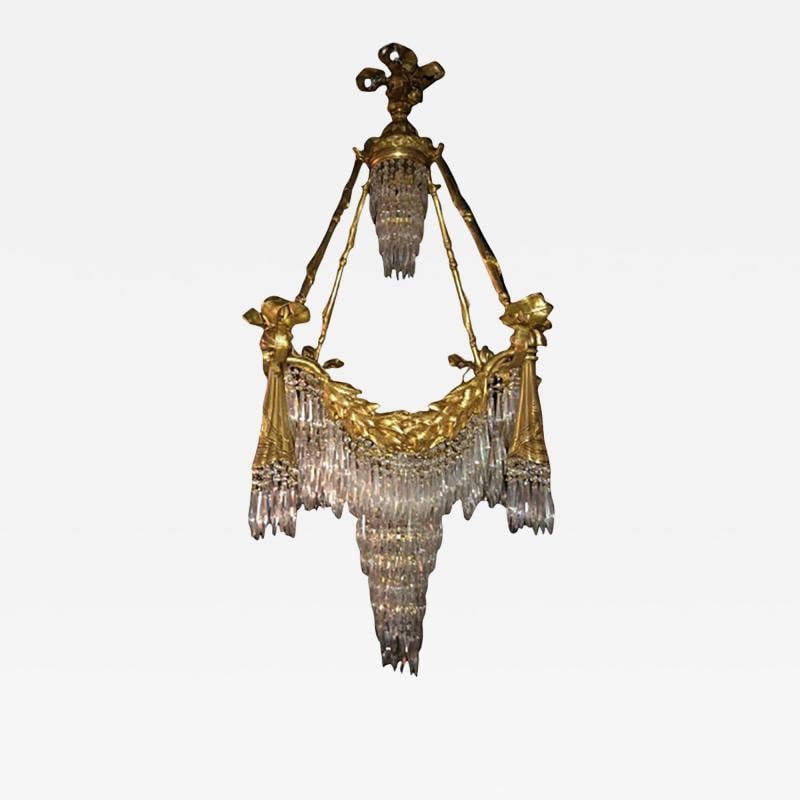 Doré Bronze Louis XVI Style Crystal Ribbon Tassel Drapery Chandelier (1 of 10)