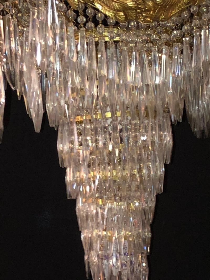 Doré Bronze Louis XVI Style Crystal Ribbon Tassel Drapery Chandelier - 5
