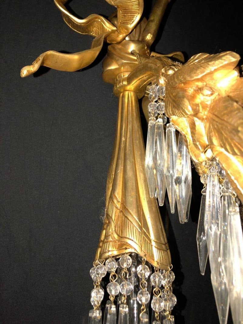Doré Bronze Louis XVI Style Crystal Ribbon Tassel Drapery Chandelier - 6