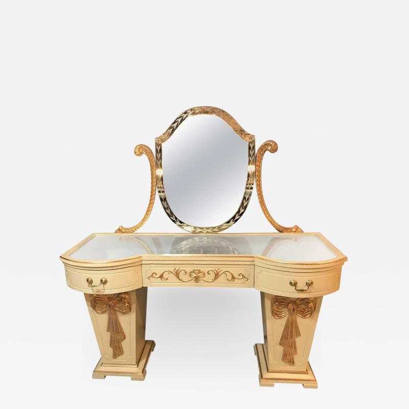 Hollywood Regency Grosfeld House Parcel Paint and Gilt Decorated Vanity or Desk (1 of 10)