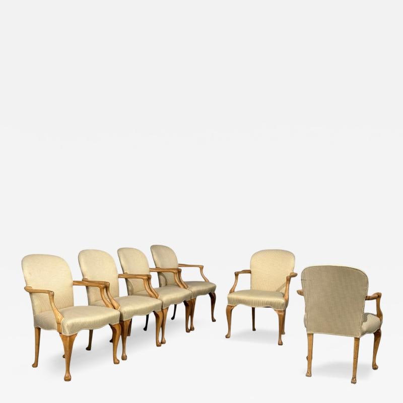 Queen Anne Style, Six Dining Chairs, Light Wood, Fabric, USA, 1940s (1 of 13)