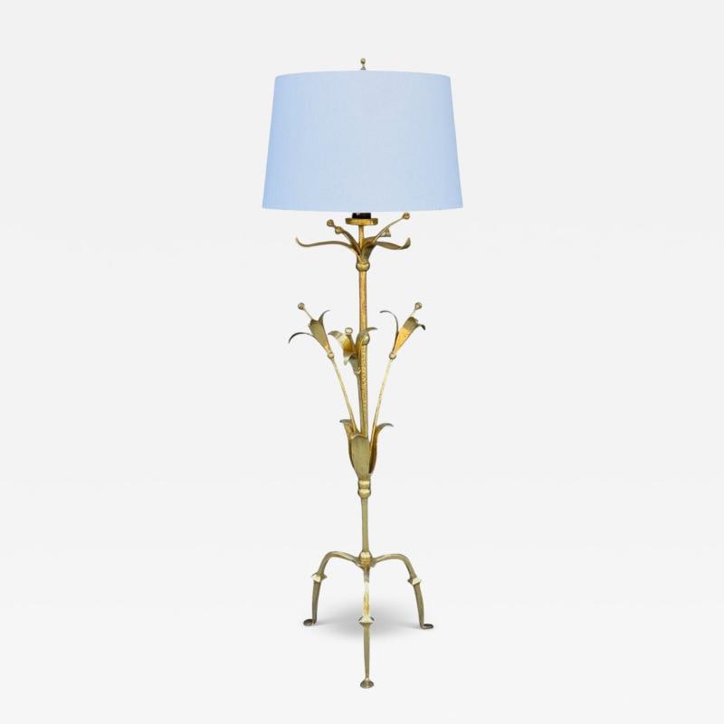 Hollywood Regency, Gilt Metal, Floral Floor Lamp, France, 1960s (1 of 11)