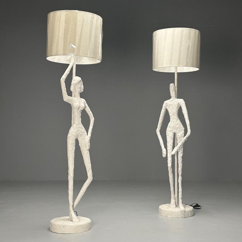 Giacometti Inspired, Contemporary, Floor Lamps, White Plaster, Wood, 2024 - 3