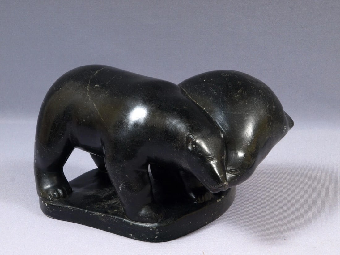 Inuit Canada Bear and Seal Mark Uqittuq Amaamattuaq Original label SIGNED: This is a vintage Native American Eskimo Inuit Figurine. The carvings come with its Original label. It is signed with nubres and it is made by Mark Uqittuq Amaamattuaq from Sugluk / Salluit. The