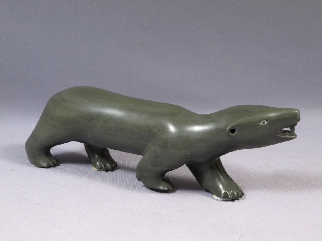 Native Americab Inuit Canada Bear Carving Soapstone Signed Large - 2