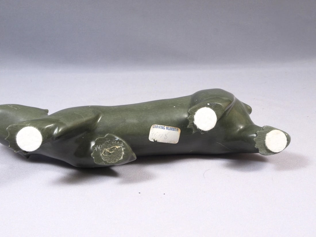 Native Americab Inuit Canada Bear Carving Soapstone Signed Large - 5