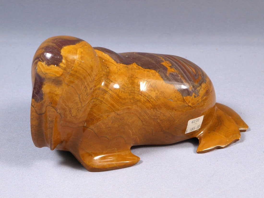 Vintage Inuit Eskimo Native American Carving Orange Walrus Granite Marble (1 of 6)