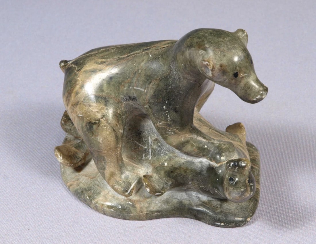 Manno Inuit Canada Native Bear and Seal Carving Soapstone (1 of 6)