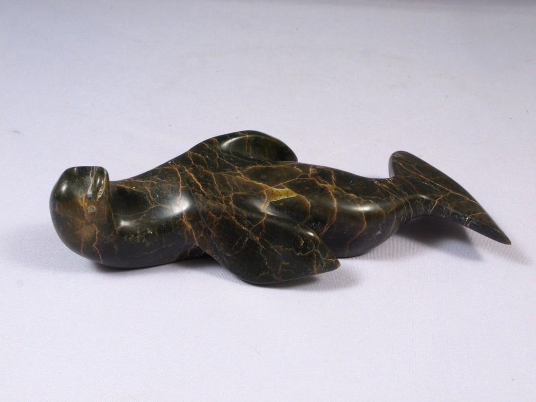 Inuit Canada Carving Native Seal Soapstone SIGNED 10" Large - 2