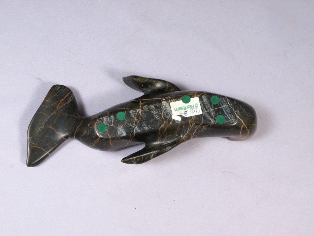 Inuit Canada Carving Native Seal Soapstone SIGNED 10" Large - 6