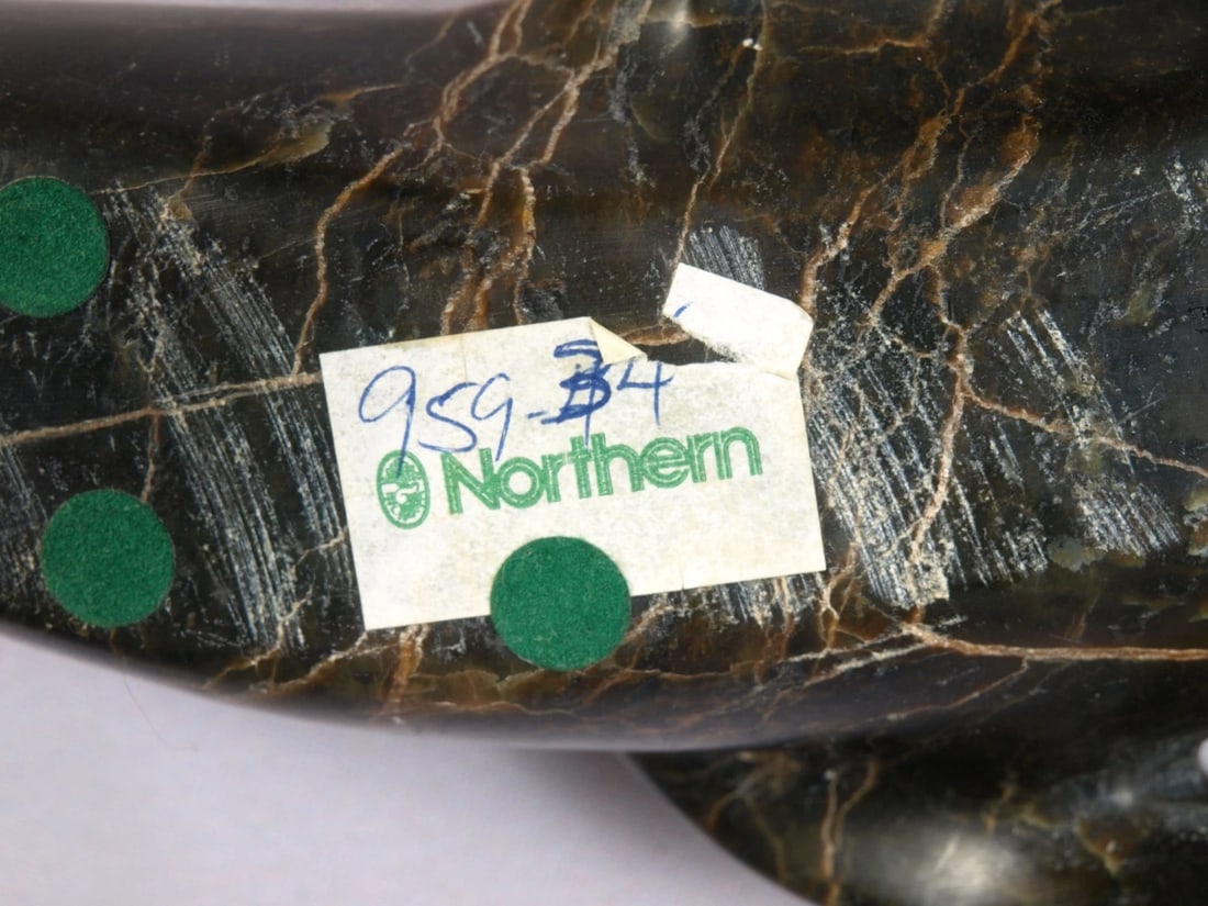 Inuit Canada Carving Native Seal Soapstone SIGNED 10" Large - 7