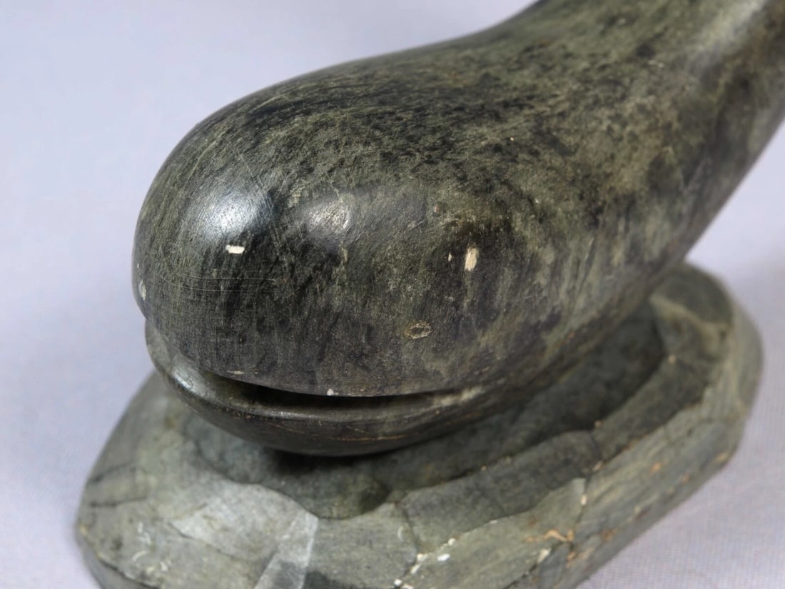 Canada Carving 2 Whales Soapstone Large DIMU Bookends SIGNED Native - 3