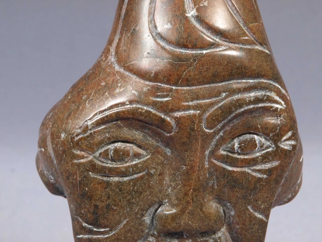 Native American Stone Carving Faces SIGNED Canada Rare Brown - 2