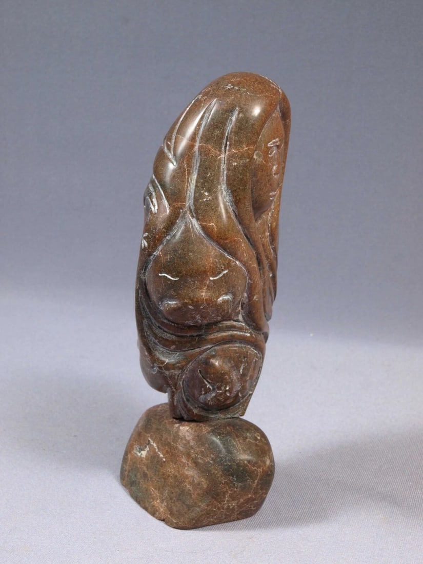 Native American Stone Carving Faces SIGNED Canada Rare Brown - 3