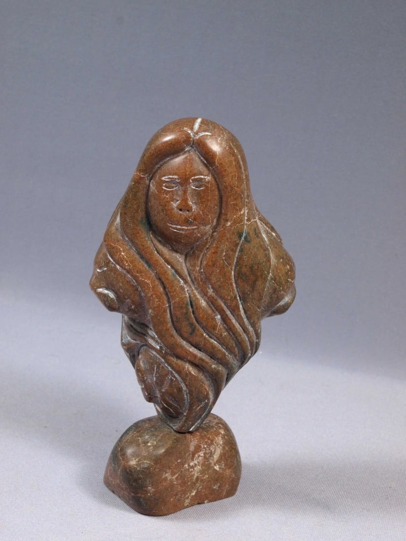 Native American Stone Carving Faces SIGNED Canada Rare Brown - 4