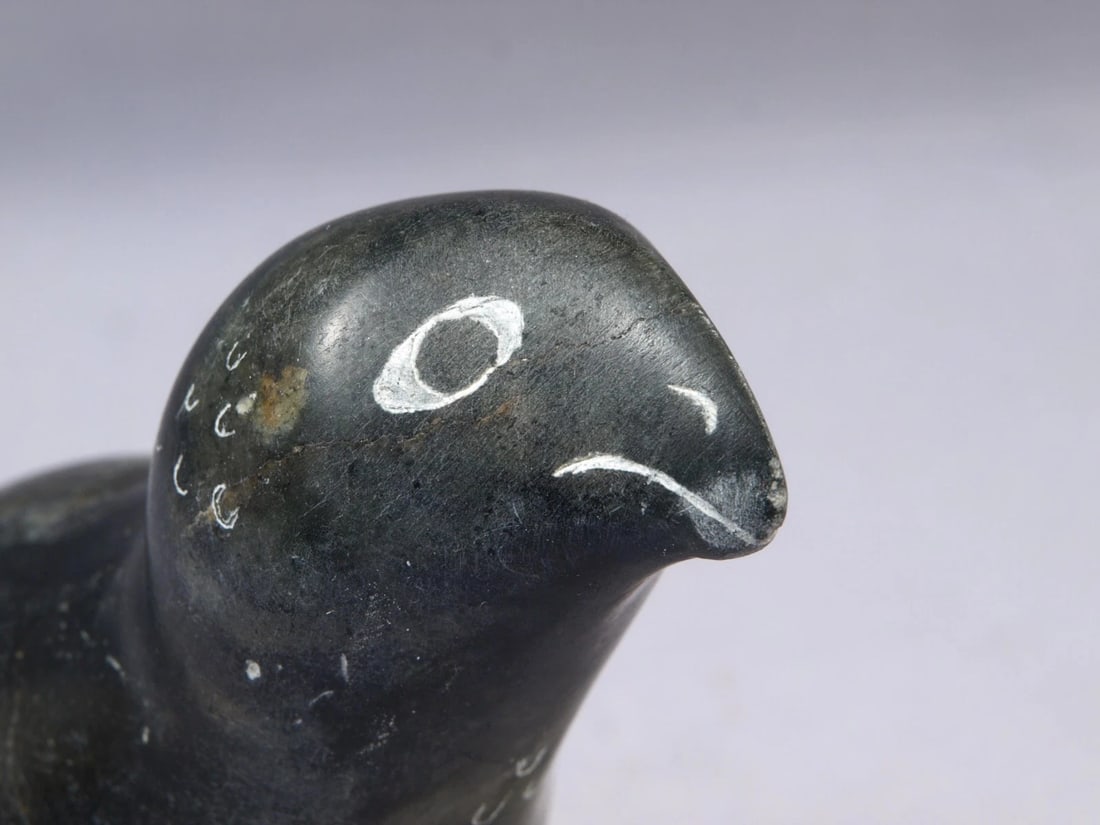 Vintage Native American Canadian Stone Carving bird Duck Signed EJ Sticker 1988 (1 of 6)