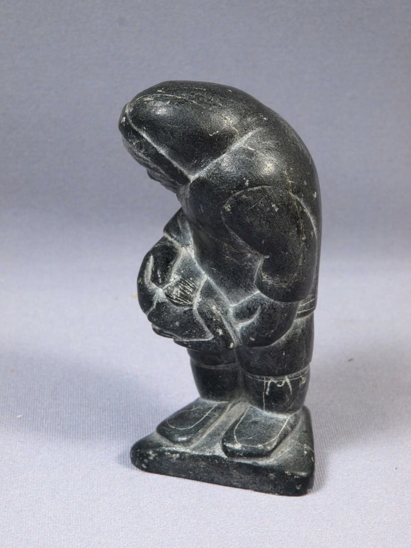 Inuit Eskimo Native American Soapstone Native Man Hunter SIGNED LEVI - 5