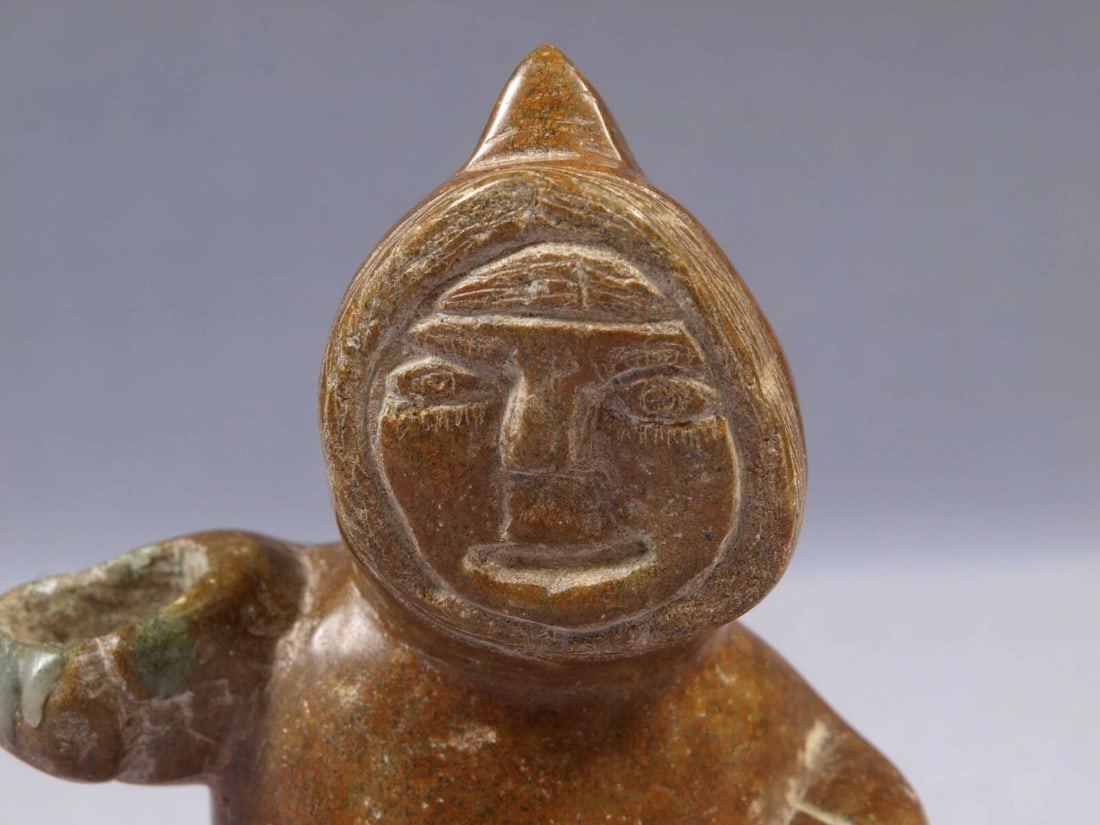 Native American Soapstone Hunter Canada Inuit MAKIVIK UTYE Carving Orange Vtg (1 of 7)